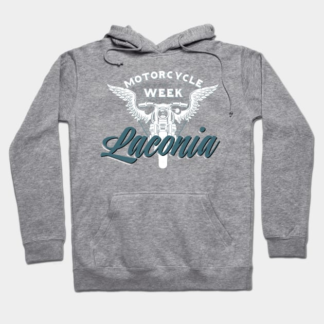 Laconia motorcycle week logo style - white and blue Hoodie by PincGeneral